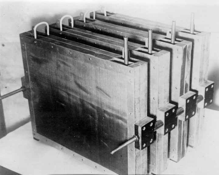 The first electrochemical reactor for unipolar electrochemical treatment of drilling mud, developed by Vitold Bakhir, made in Central Asian Scientific and Research Institute of natural gas.